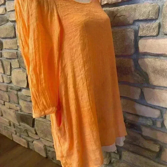 Women's Comfy Orange White Pullover Flowy Pretty Long Top medium - Picture 12 of 12
